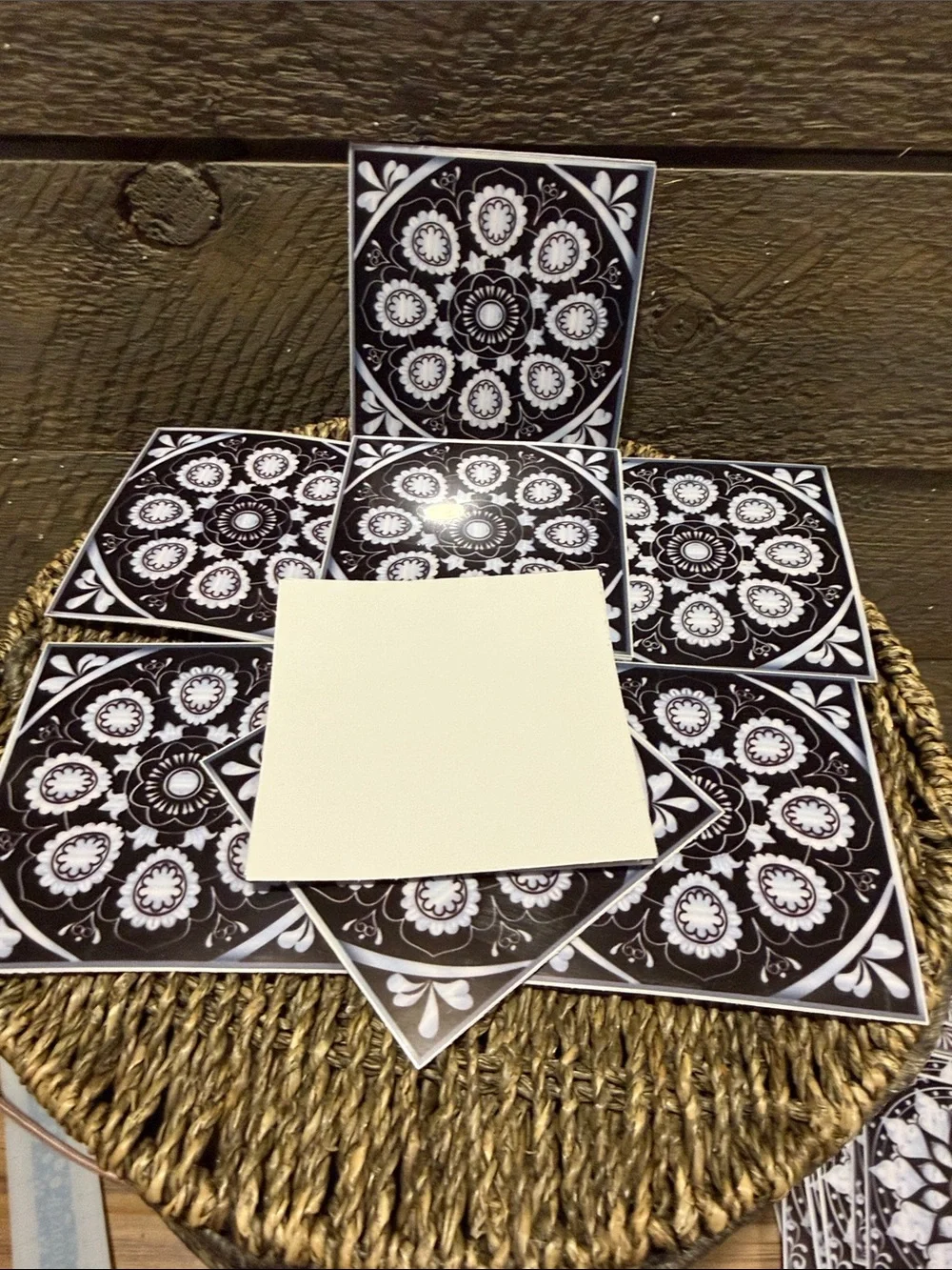 Set of 15 Black & White Mandala Decorative Tiles Peel & Stick Art Decals 4